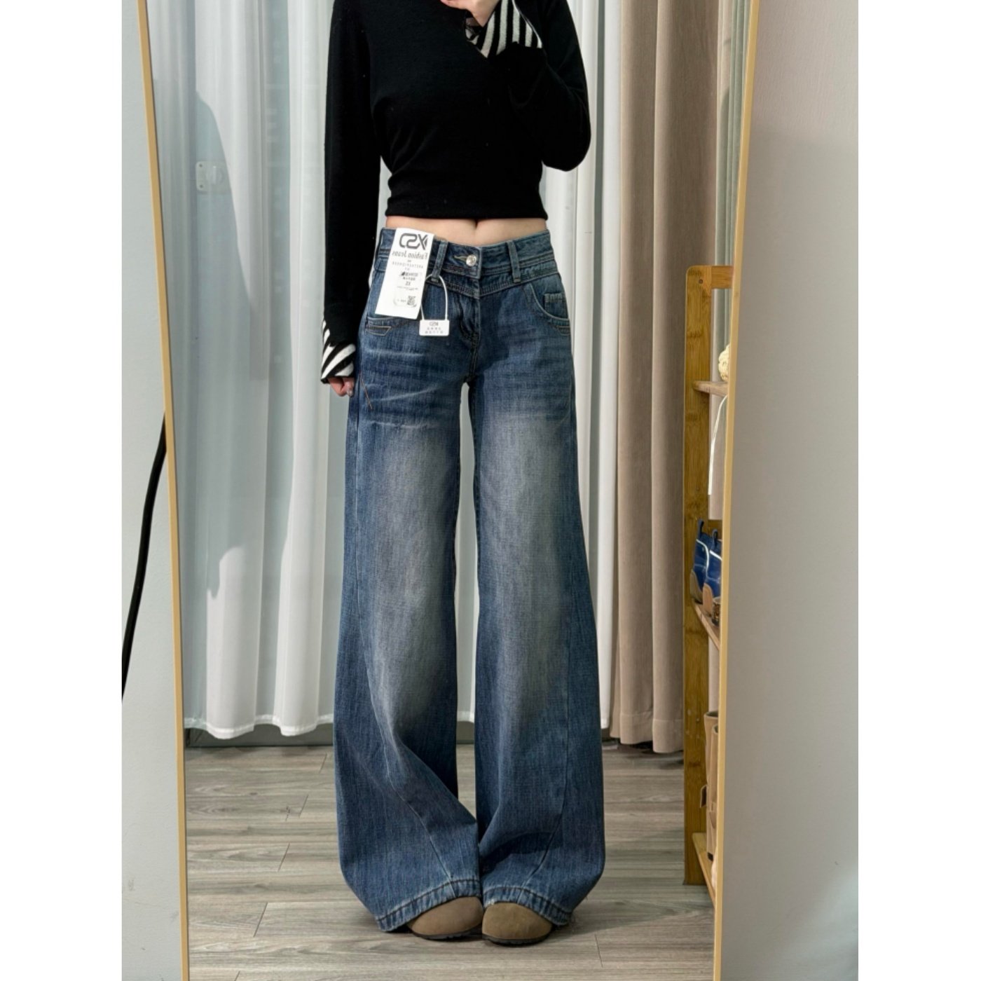 175高个子加长松弛感复古低腰阔腿牛仔裤女宽松微喇叭裤拖地裤潮,女装/女士精品,牛仔裤,淘宝优惠券,粉丝福利购,淘宝优惠卷