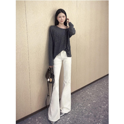 加长版加绒保暖微喇牛仔裤女修身