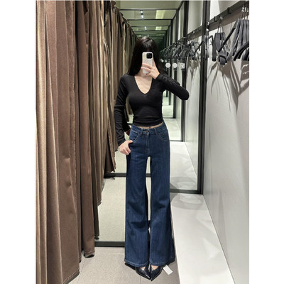 高个子加长版高腰微喇牛仔裤女