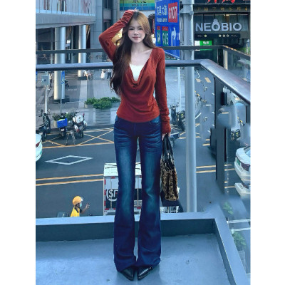 高个子加长美式辣妹微喇牛仔裤女