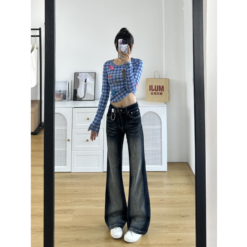 加长加绒保暖微喇牛仔裤女宽松