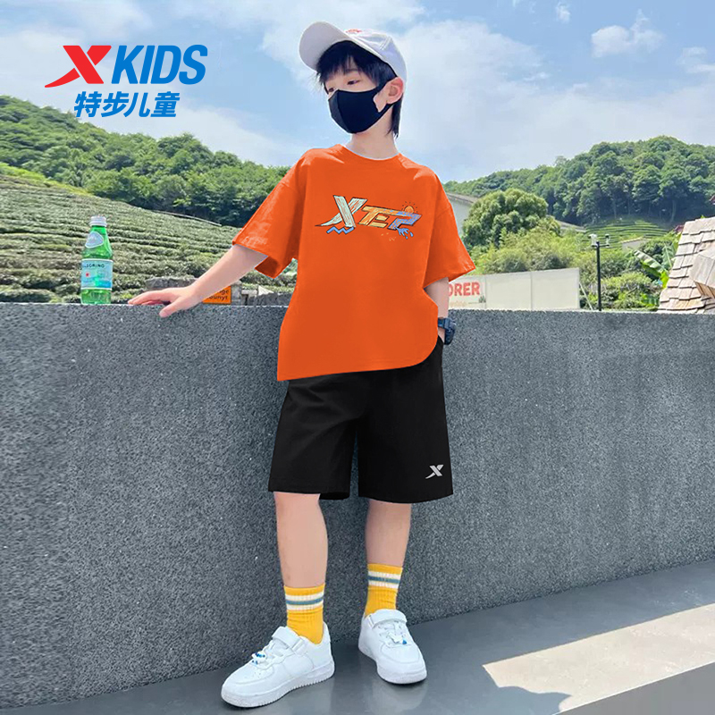特步童装儿童运动速干套装2025秋季新款儿童短袖短裤两件套大童装