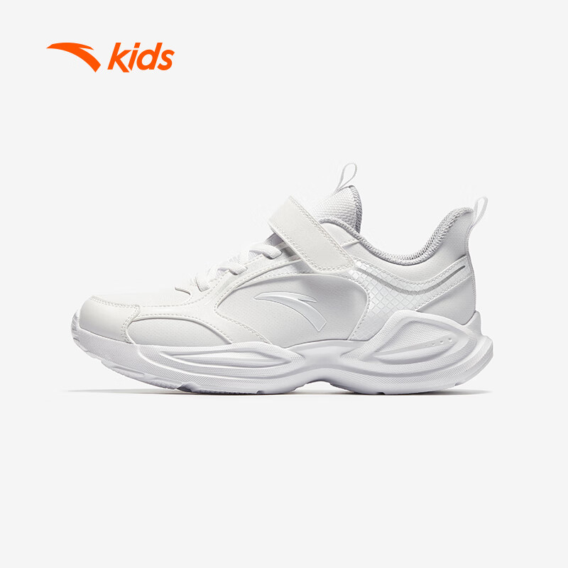 安踏童鞋男童白色跑步鞋秋冬新款革面运动鞋大童魔术贴校园休闲鞋
