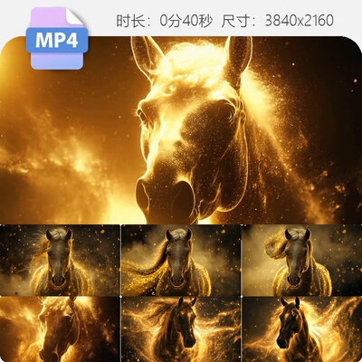 高清金色粒子马特写奔跑骏马大屏背景辉煌唯美金色草原视频素材