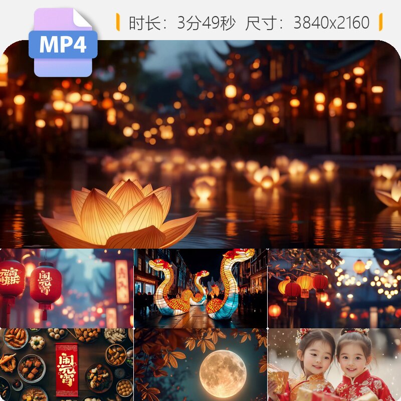 高清元宵节花灯庙会舞狮汤圆烟花灯笼喜庆欢度佳节逛庙会视频素材