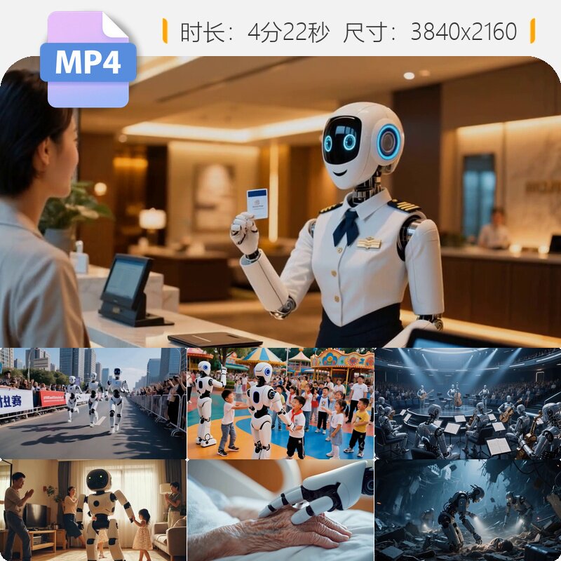 高清AI仿生人形机器人工博会握手跳舞家务扫地做饭视频素材