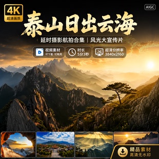 高清4K绝美泰山日出云海延时摄影航拍合集风光大宣传片视频素材