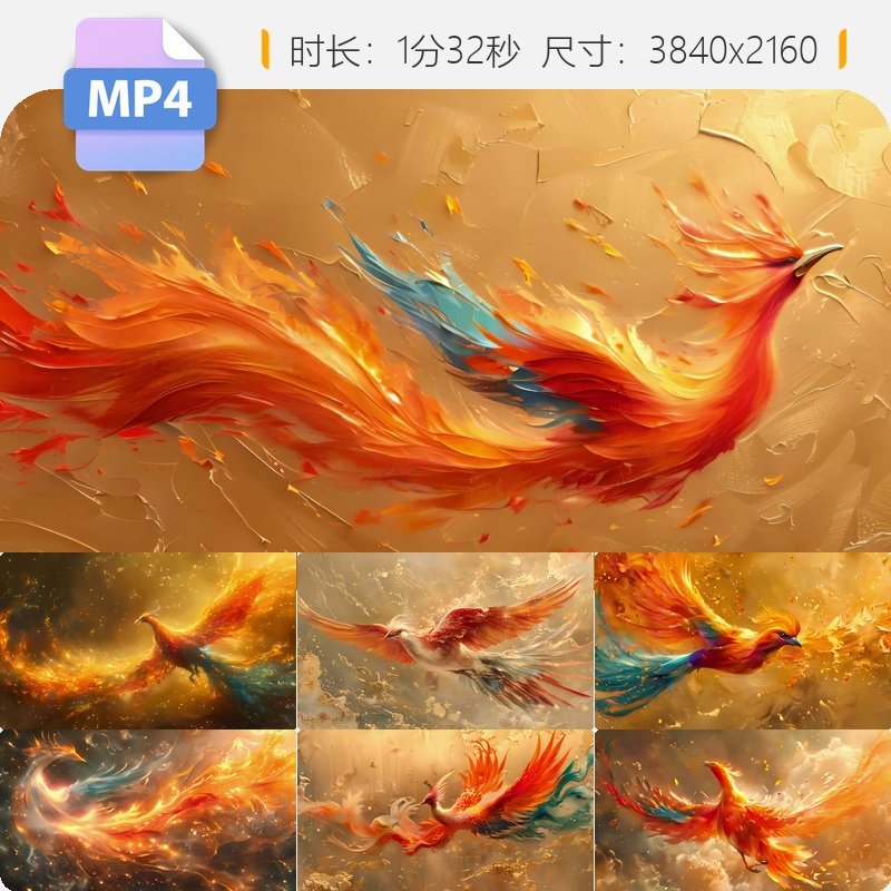 高清国潮水墨凤凰飞舞神话涅槃瑞兆吉祥图案国风艺术创作视频素材