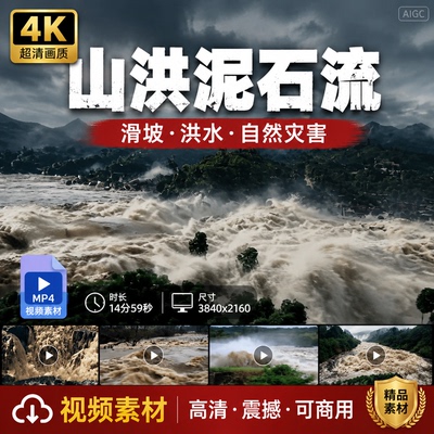 高清山洪泥石流滑坡洪水自然灾害极端湍急危险破坏救援视频素材