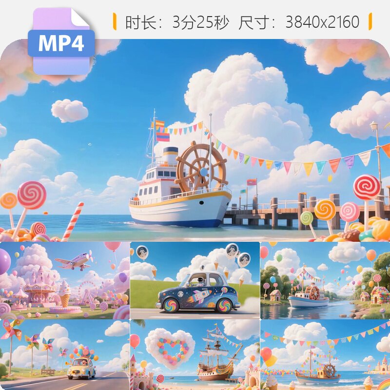 高清六一儿童节梦幻卡通乐园糖果气球城堡LED背景视频素材