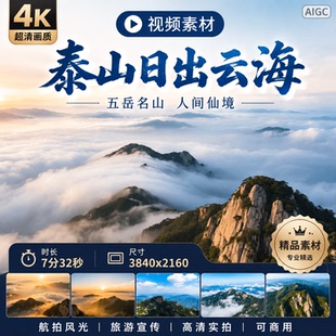 高清泰山日出云海航拍风光五岳名山旅游宣传片人间仙境视频素材
