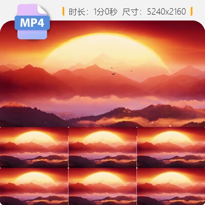 高清4k唯美云海晚霞水面倒影山背景舞台演出太阳地平线视频素材