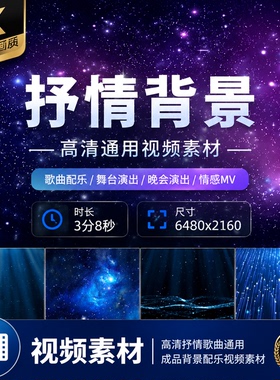 高清抒情歌曲通用成品背景3分钟蓝色粒子唯美舞台配乐视频素材