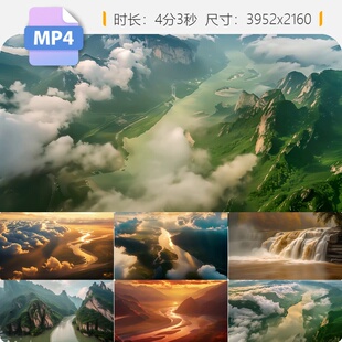 高清长江黄河流域日出水山口瀑布九曲大祖国母亲航拍特效视频素材