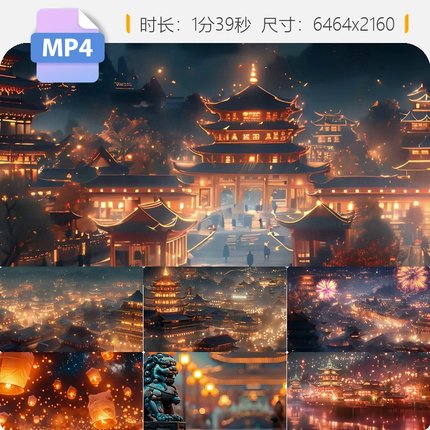 高清盛世大唐长安古风烟花LED背景视频繁华不夜城中国风视频素材