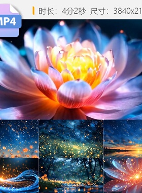高清世界赠予我歌曲背景唯美荧光树莲花粒子蓝色绽放科技视频素材