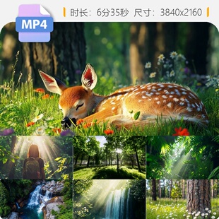 高清春天森林万物复苏溪流小鸟动物生机绿意盎然清晨阳光视频素材
