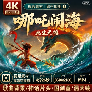 高清哪吒闹海此生无憾歌曲背景神话片头国潮童混天绫视频素材
