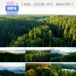 高清20组4K航拍绿色森林云海湖泊河流自然风景环保湿地中视频素材