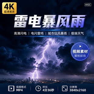 高清闪电电闪雷鸣雷电暴风雨打雷城市狂风暴雨极端天气乌视频素材