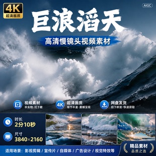 高清4K巨浪滔天大海波涛汹涌乘风破浪气势磅礴慢镜头视频素材
