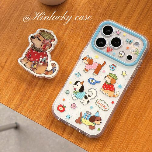 Hinlucky 呆萌卡通波点花朵狗狗适用苹果iphone17pro max新款