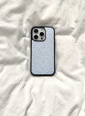SHERRY*ins风温柔肤感蓝白色小碎花适用于苹果16ProMax手机壳iPho