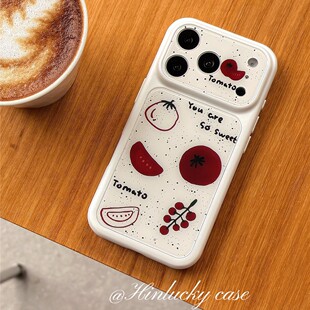 Hinlucky韩系ins小众泼墨番茄适用苹果17手机壳iphone16promax大