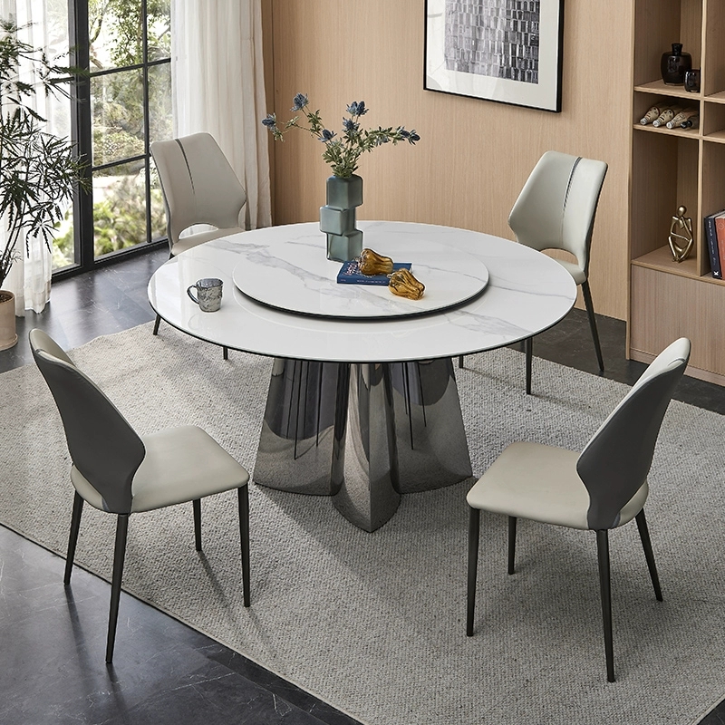 意式极简小户型带转盘岩板餐桌