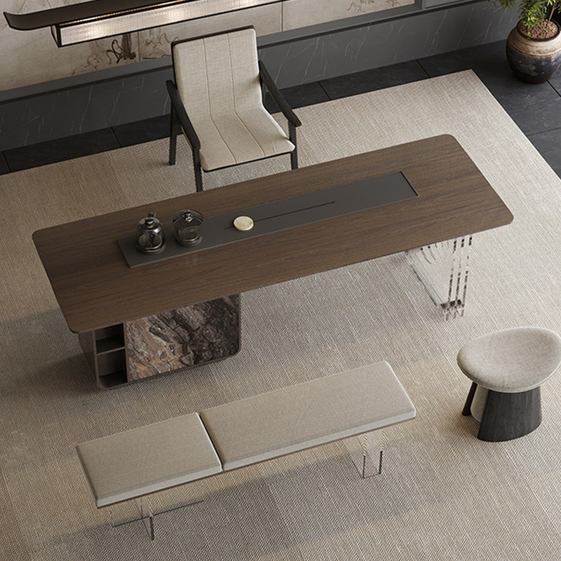 意式极简轻奢实木茶台椅组合