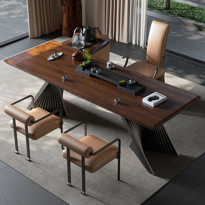 南美胡桃木多功能办公茶桌椅组合