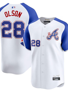 亚特兰大勇士队 Atlanta Braves 28#OLSON 男子运动透气棒球服