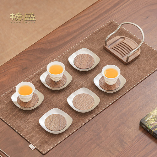 纯钛胡桃木茶垫杯垫功夫茶杯