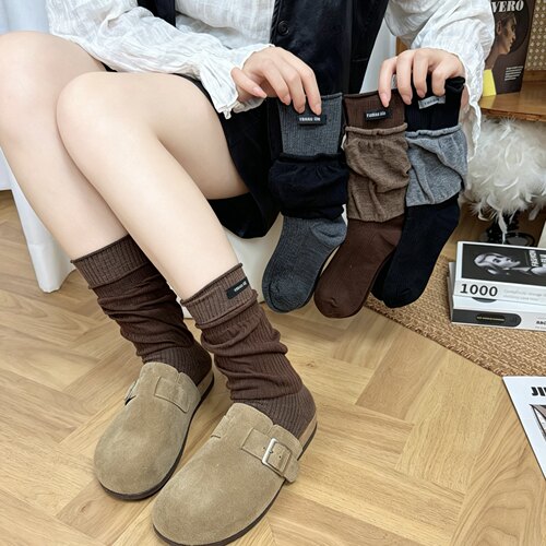 秋季女美拉德拼色显瘦堆堆高筒袜