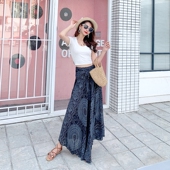 薄款 泰国沙滩度假半身裙2020新款 百搭两穿夏季 下摆高腰长裙连衣裙