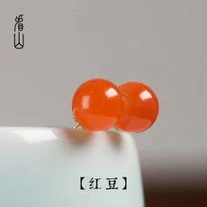 Серьги 看山|红豆|南红耳饰钉18k金樱桃红玛瑙女旗袍故宫新中式宋代耳环