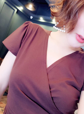 N9原创欧美风性感v领纯色棉T恤收腰露腰交叉修身显瘦短袖上衣女夏