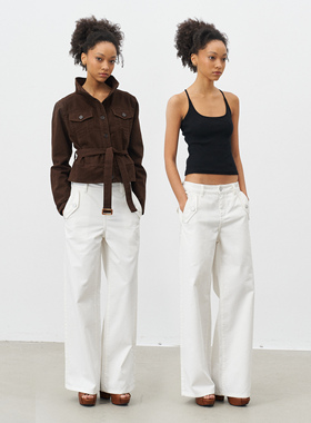 GROWN NOTOLD白色原牛微喇牛仔长裤