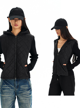 Grown Notold 针织拼接绗缝修身收腰连帽棉服外套