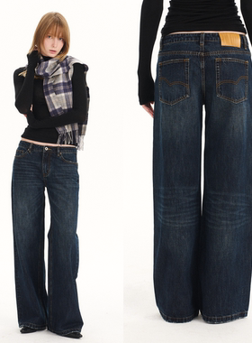 GROWN NOTOLD 海鸥装饰线自然感水洗宽松直筒显瘦牛仔长裤