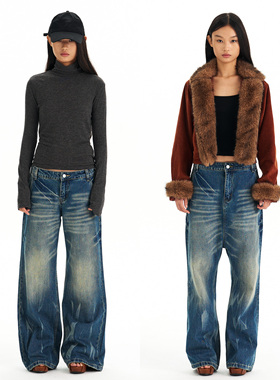 Grown Notold 水洗猫须低腰落裆宽松直筒牛仔裤