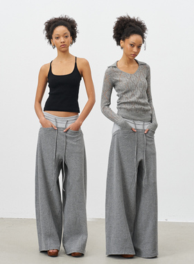 GROWN NOTOLD 灰色拼接阔腿长裤