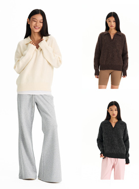 Grown Notold 简约小v领翻领羊毛慵懒休闲长袖针织衫