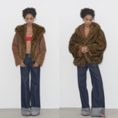 两面穿 Grown Notold 皮毛一体麂皮绒毛宽松慵懒廓形皮草连帽外套