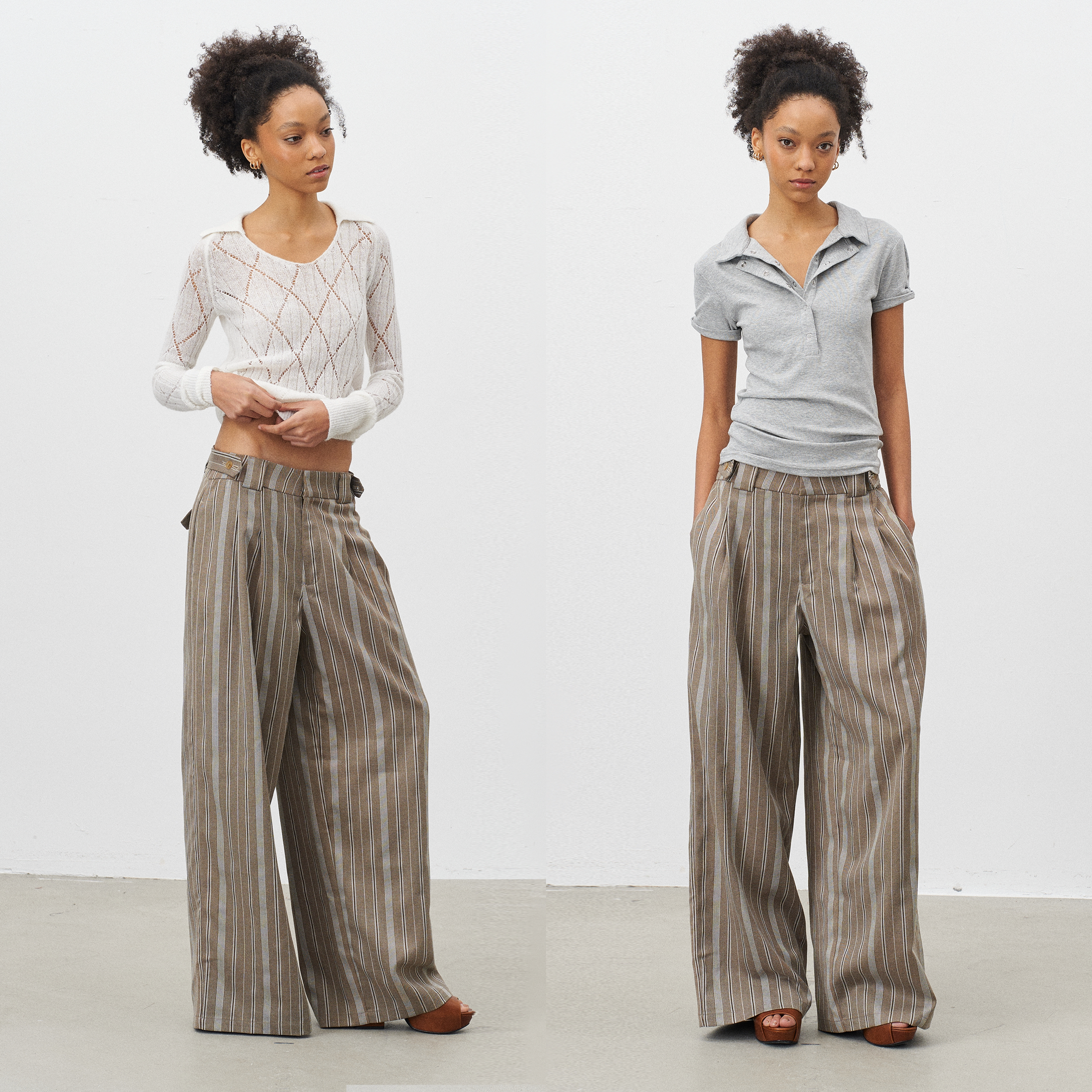 GROWN NOTOLD 条纹立体剪裁直筒宽松休闲西裤长裤