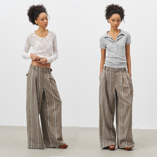 长裤 条纹立体剪裁直筒宽松休闲西裤 NOTOLD GROWN