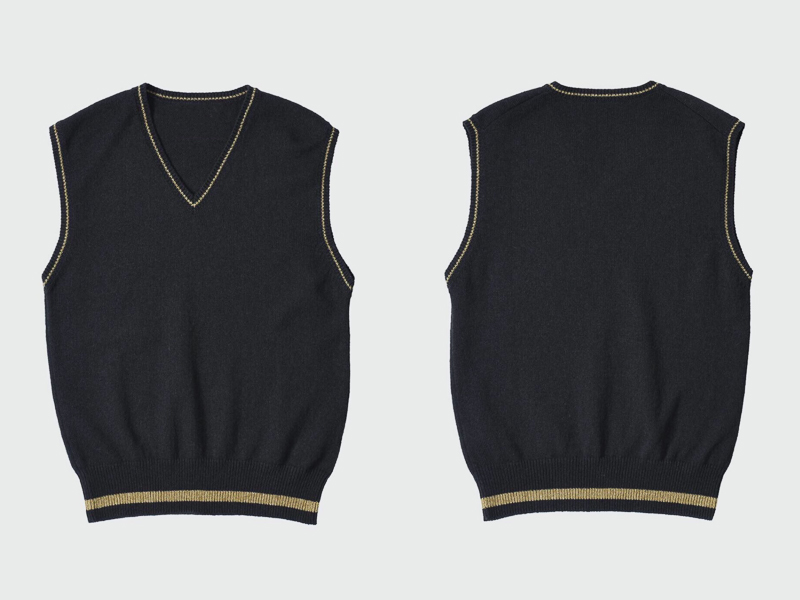 定制进口羊毛棉混纺margaret秀款海报款v领针织背心 黑色