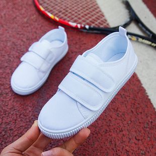 小童白鞋幼儿园女1888春季帆布1975男童魔术贴纯白平底1975运动鞋