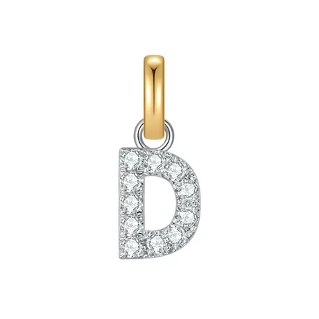 18K黄白金 万能扣字母吊坠-D 0.07克拉 DE VS【赠银链】