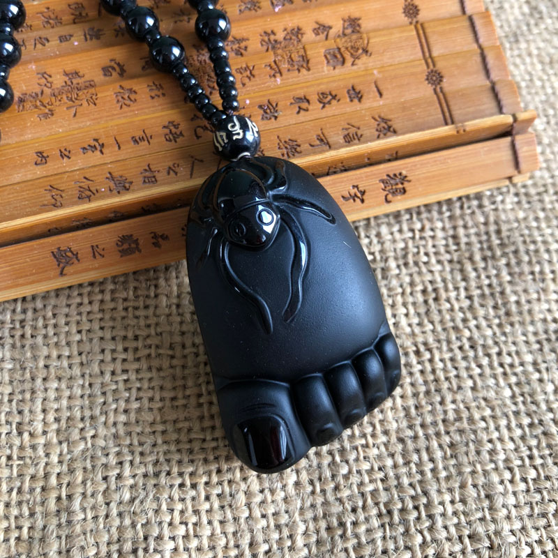 知足常乐天然黑曜石佛祖护身符